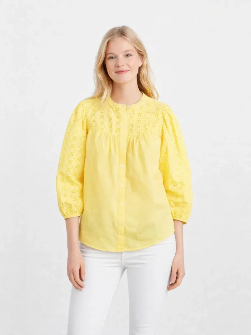 2/$30 J. Crew Mixed-media Button-front Top in Sunlight Large #A1965